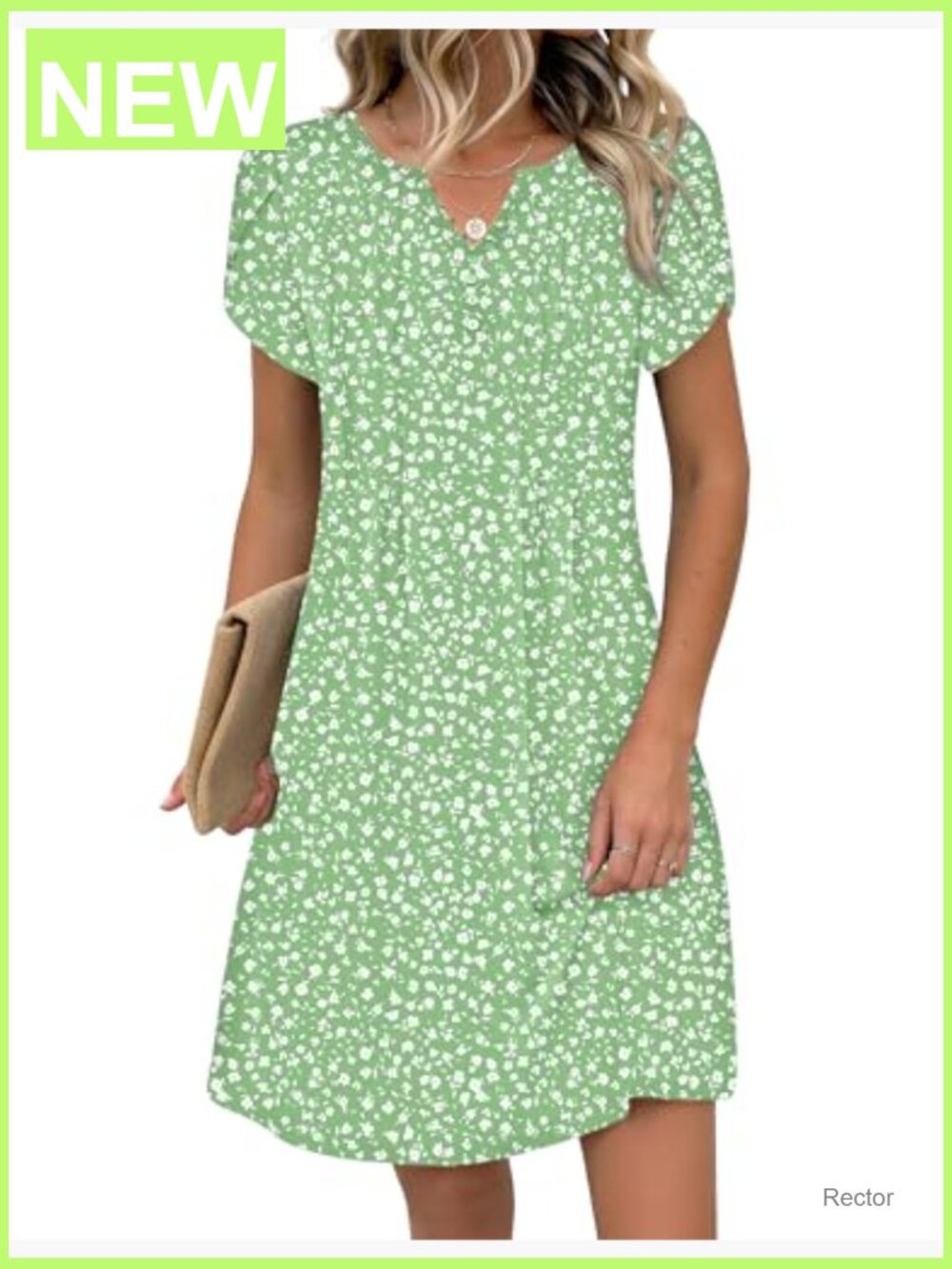 Casual Floral V-Neck A-Line T-Shirt Dress with Pockets Short Sleeve Mini - Picture 4 of 6